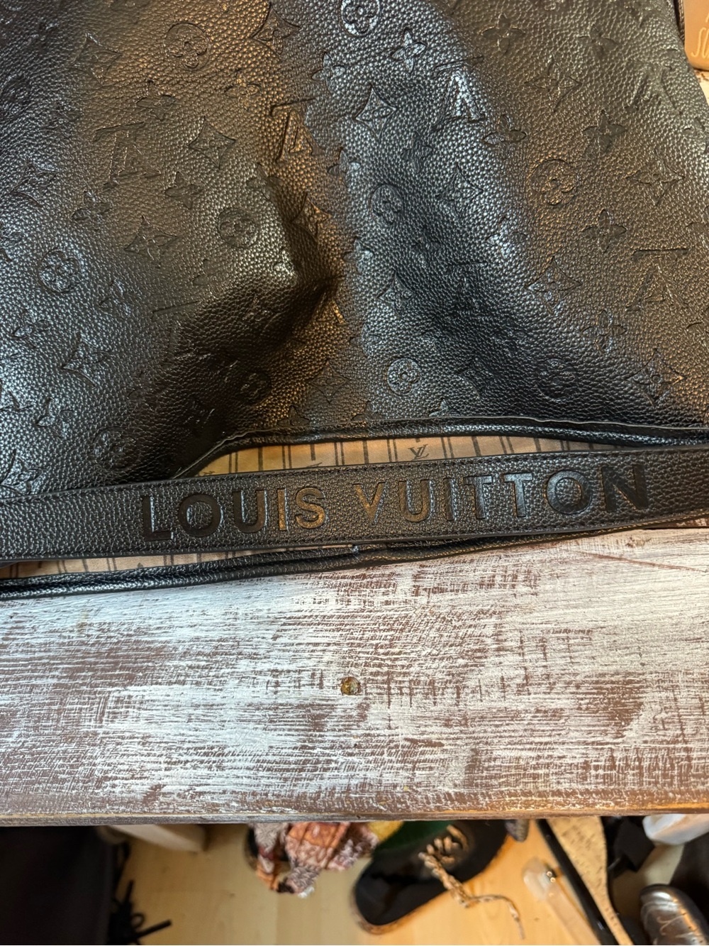 Black Embossed Shoulder Bag with Top Strap - Picture 4 of 9